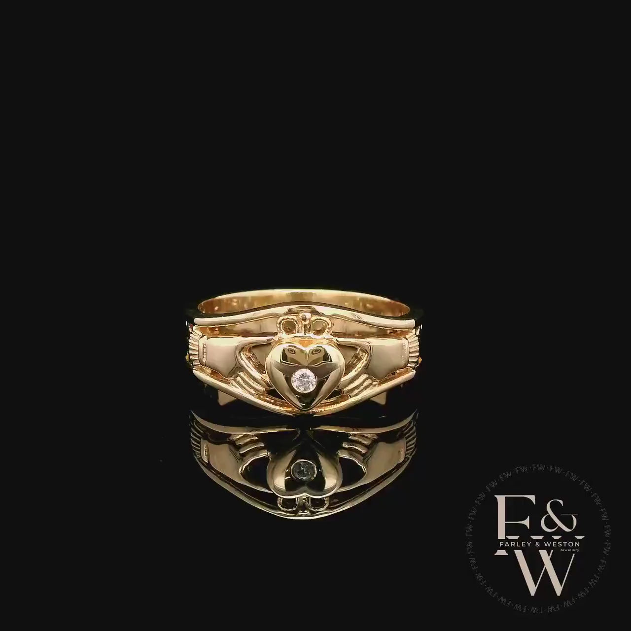 9ct Yellow Gold & Diamond Claddagh Ring