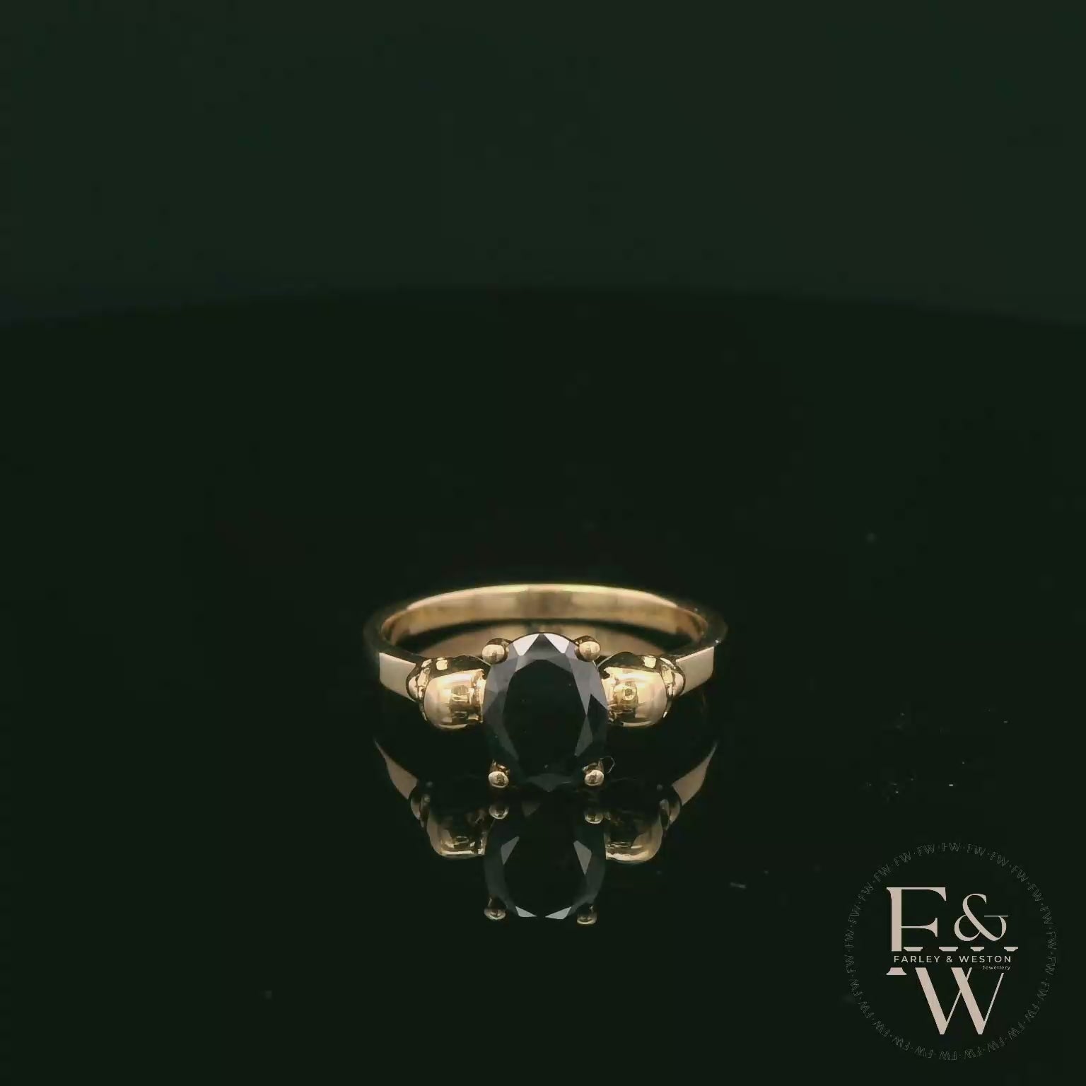 9ct Yellow Gold Skull Shoulder Black CZ Solitaire Ring