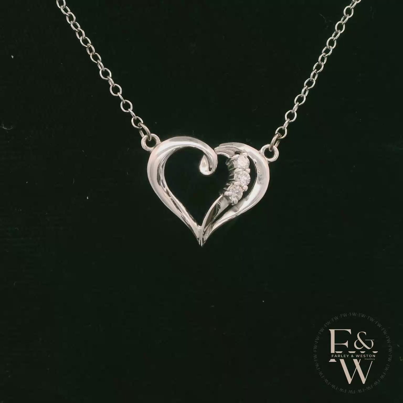 9ct White Gold White Moissanite Heart Necklace