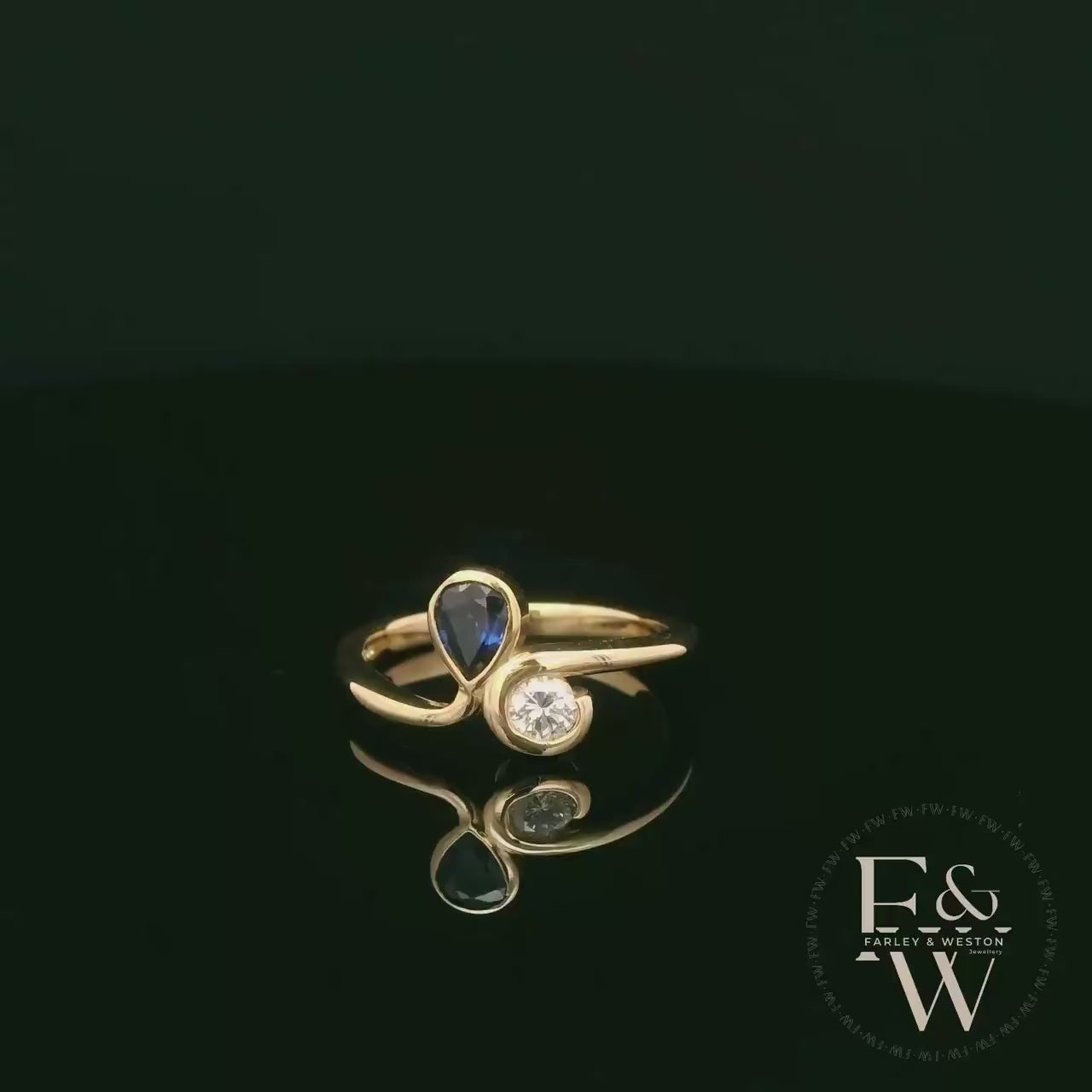 18ct Yellow Gold Royal Blue Pear-Cut Sapphire & Diamond Ring