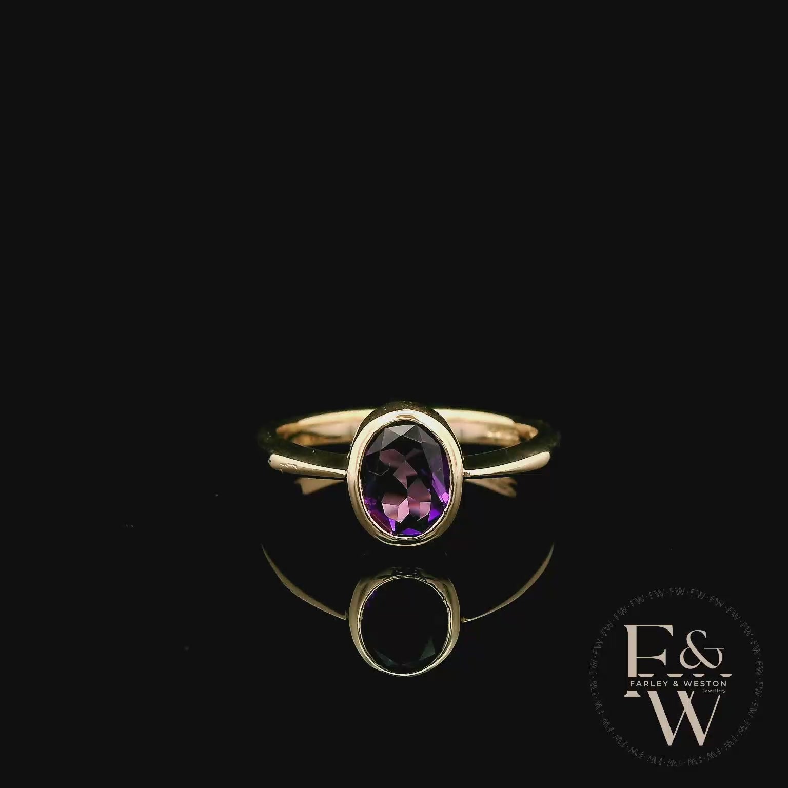 9ct Yellow Gold Amethyst Single Stone Ring