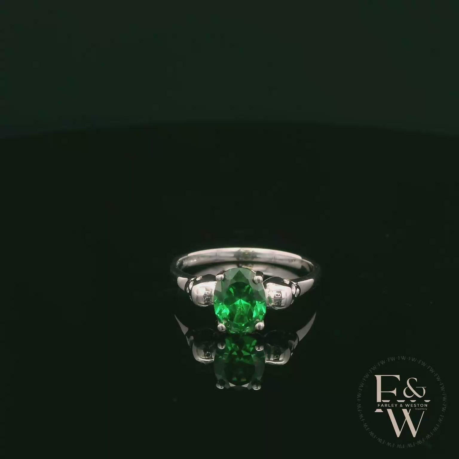 9ct White Gold Skull Shoulder Emerald CZ Solitaire Ring