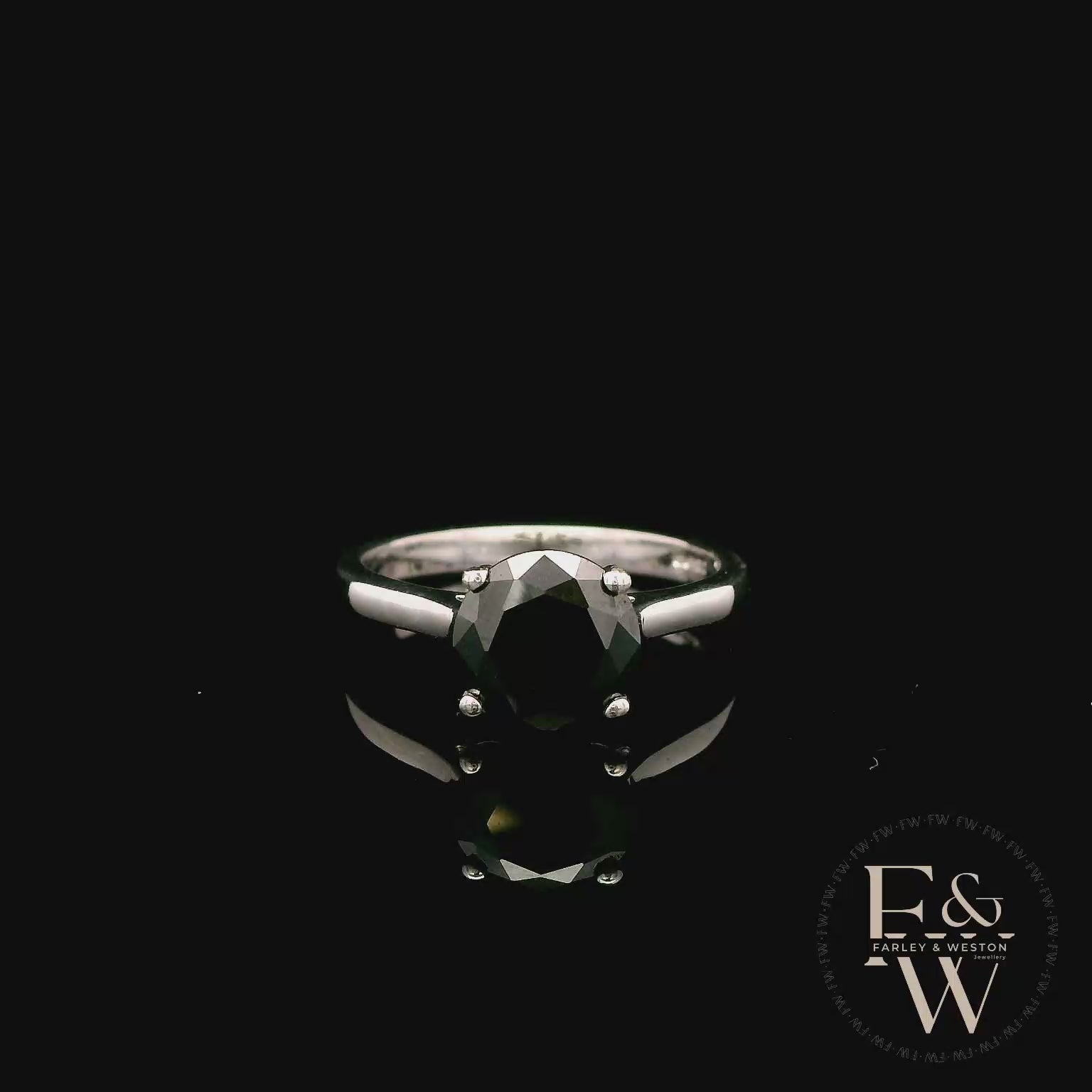 9ct White Gold 2ct Black CZ Single Stone Ring