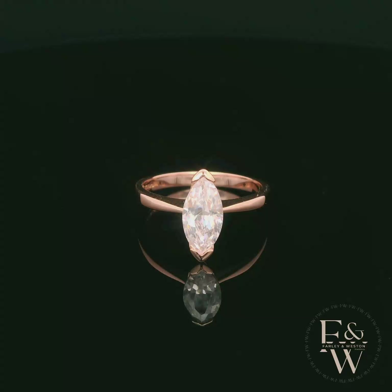 Marquise Cut 9ct Rose Gold White Moissanite Solitaire Engagement Ring