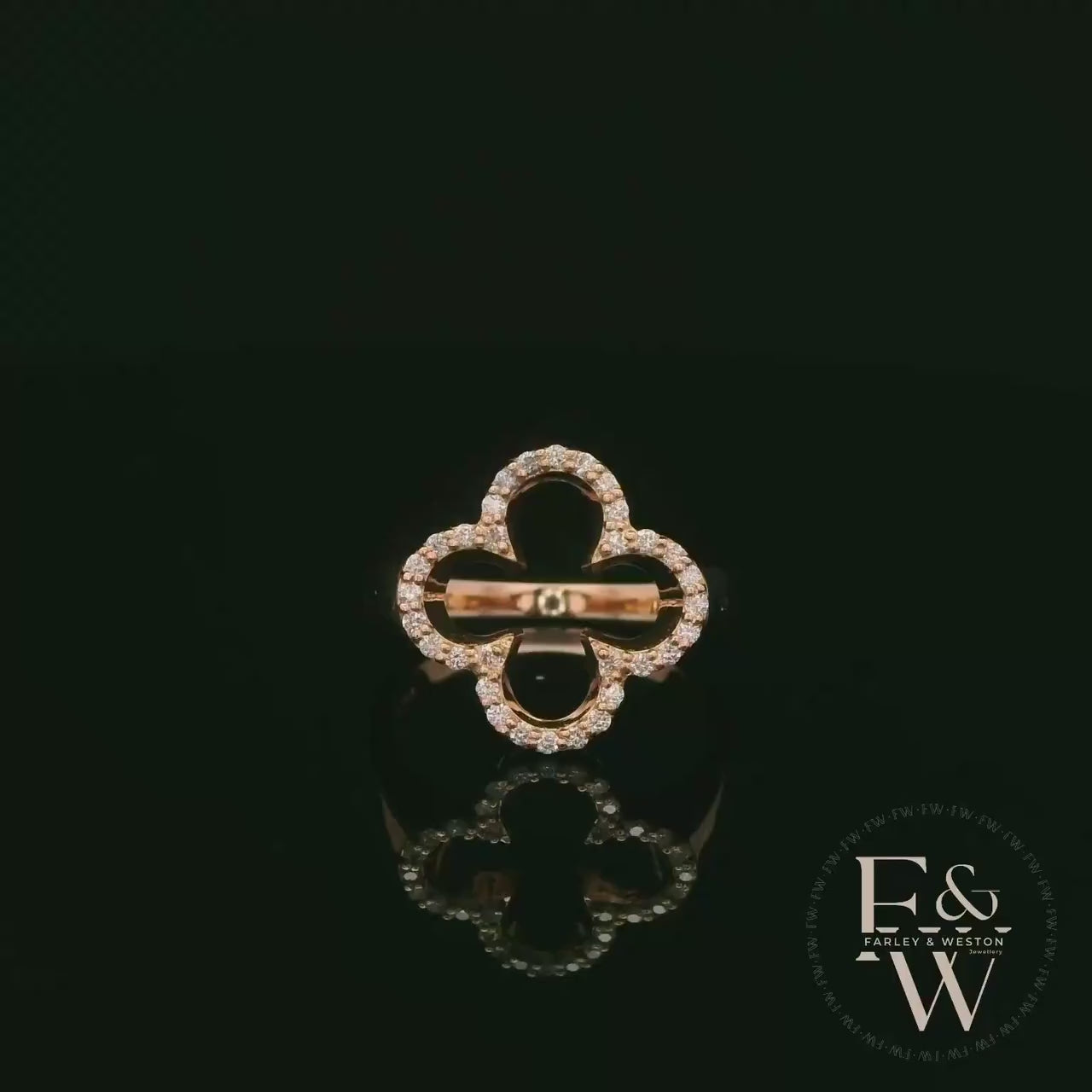 18ct Rose Gold Diamond-Encrusted Open Clover Ring