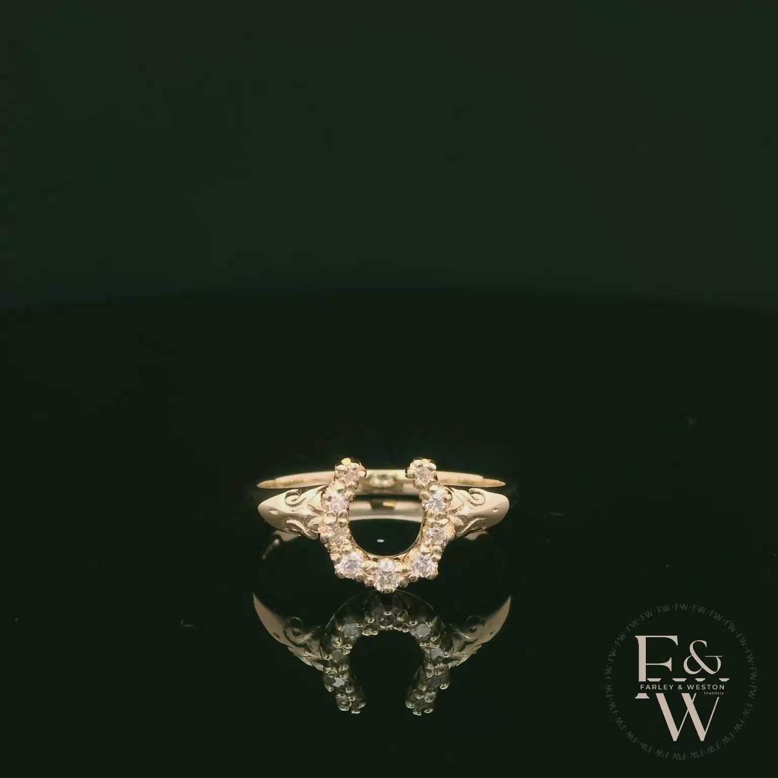 9ct Yellow Gold Horseshoe White Moissanite Ring
