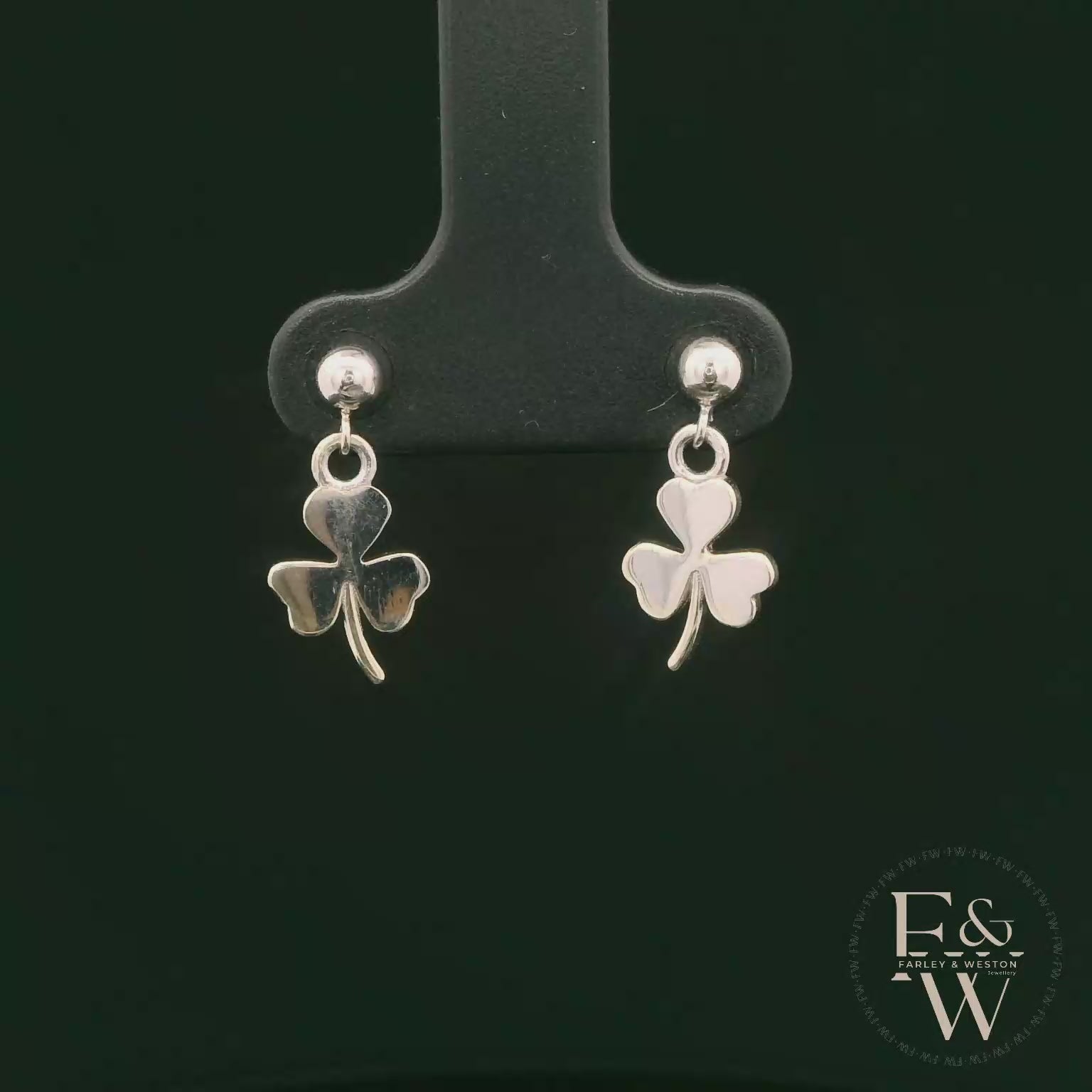 9ct White Gold 3 Leaf Clover Dropper Earrings