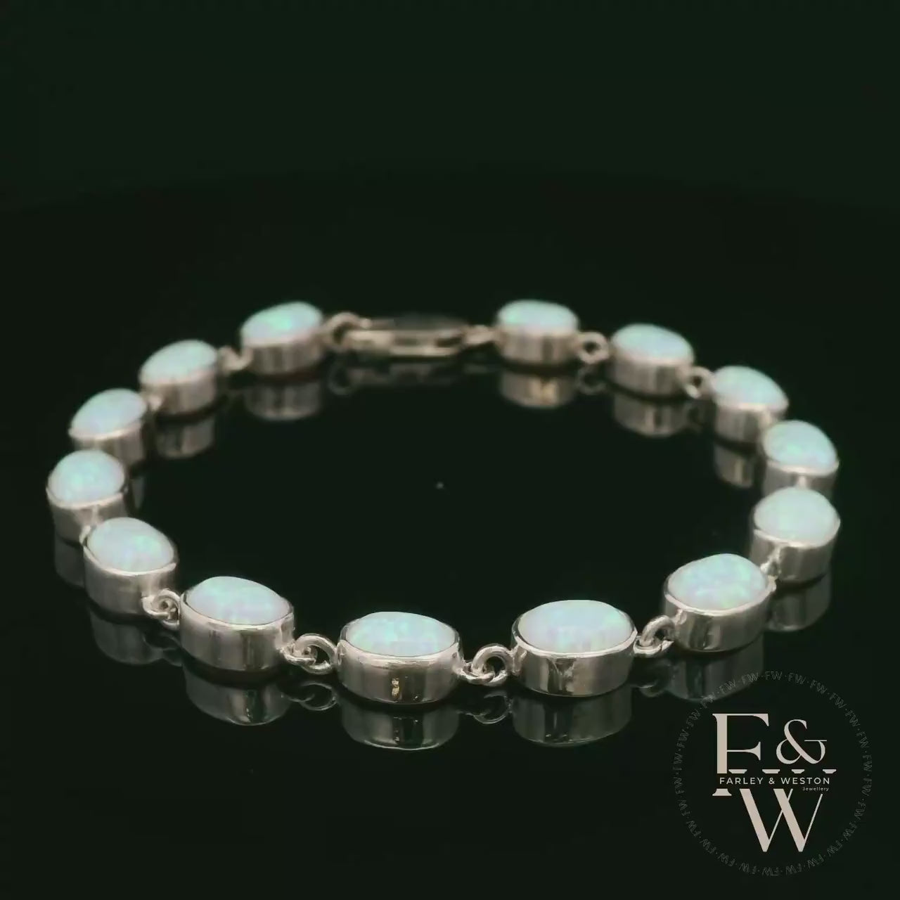Sterling Silver Oval Cultured Opal Bracelet