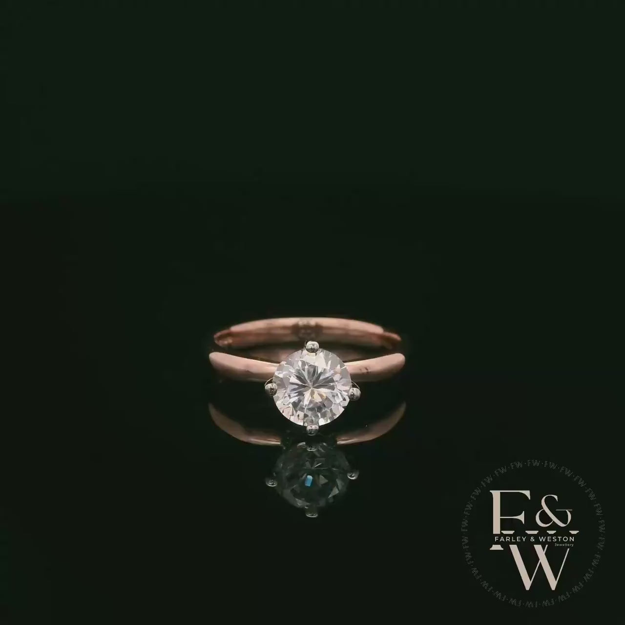 9ct Rose Gold White Moissanite Single Stone with Bezel Set Head Ring