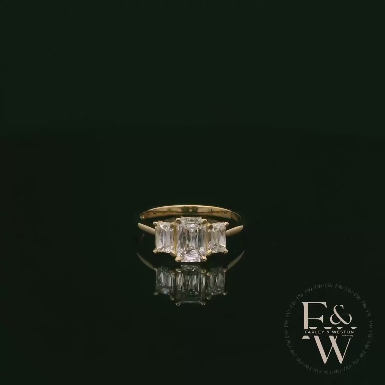 18ct Yellow Gold Three Stone Emerald-Cut Diamond Ring