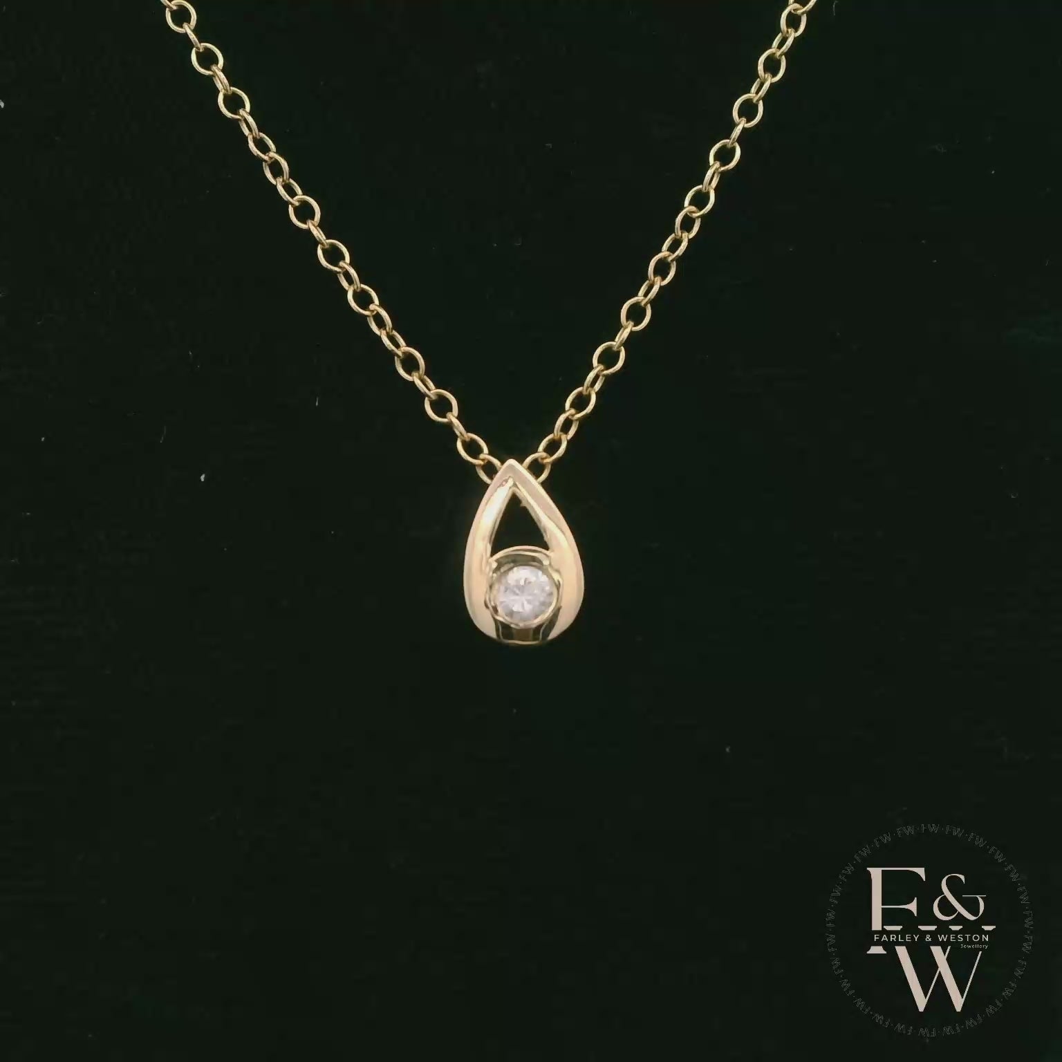 Small 9ct Yellow Gold Peardrop White Moissanite Necklace