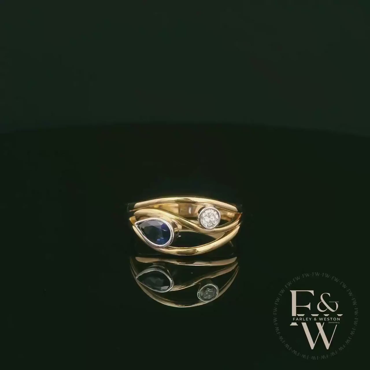 18ct White and Yellow Gold Royal Blue Pear-Cut Sapphire & Diamond Ring