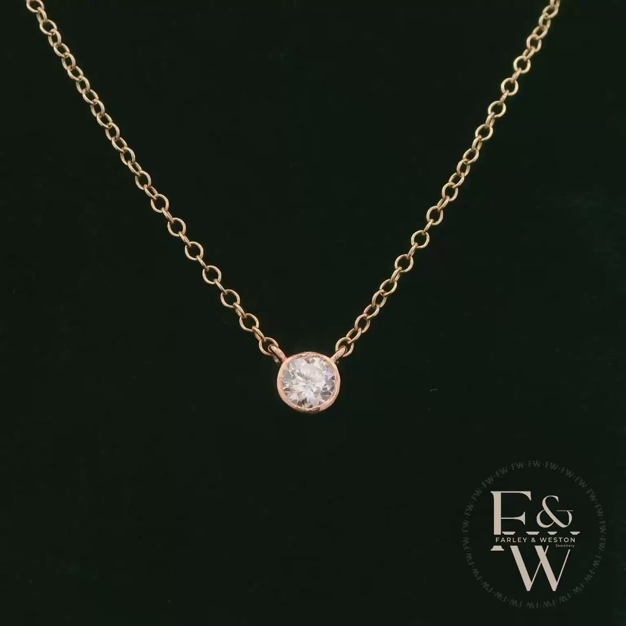 9ct Rose Gold Single Stone Moissanite Necklace