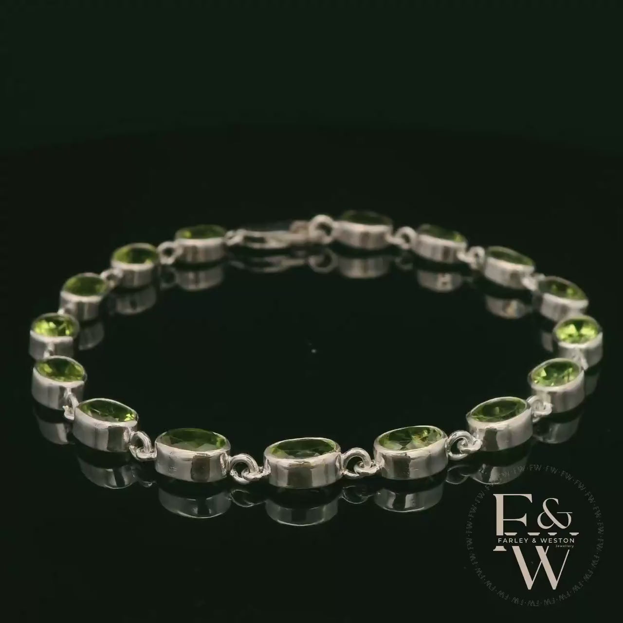 Sterling Silver Chain Bracelet with Cabochon Peridot Gemstones