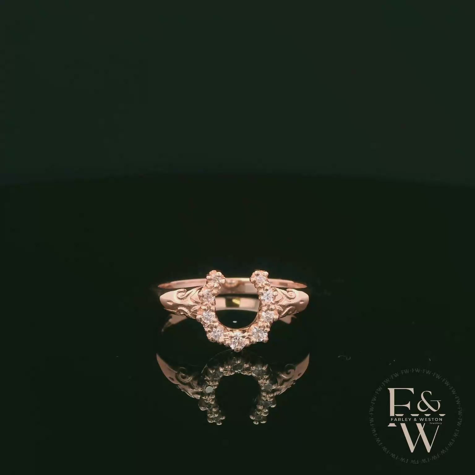 9ct Rose Gold Horseshoe White Moissanite Ring