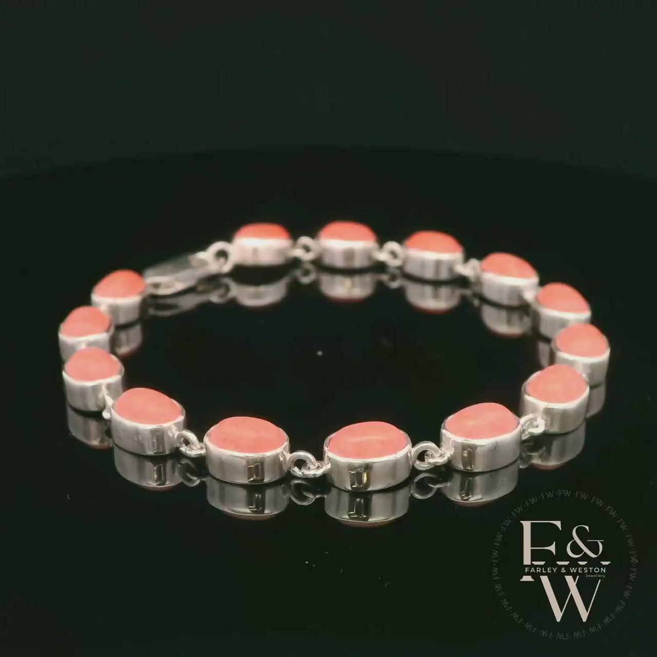 Sterling Silver Oval Coral Bracelet