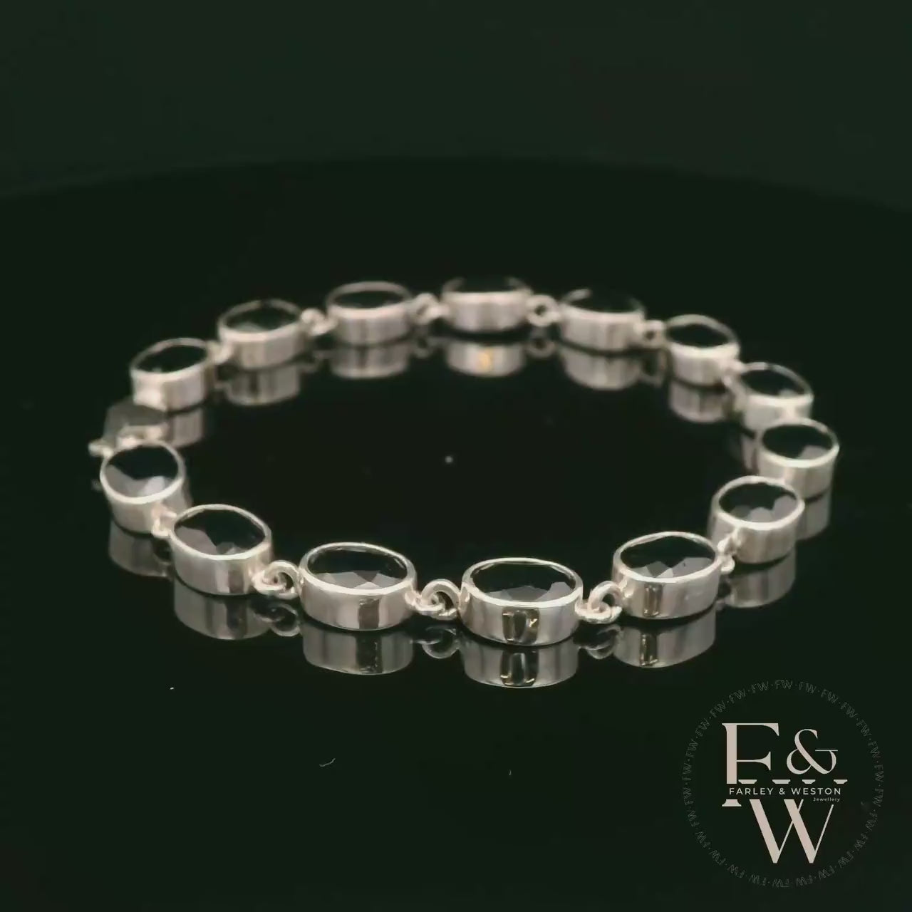 Sterling Silver Oval Black Sapphire Bracelet