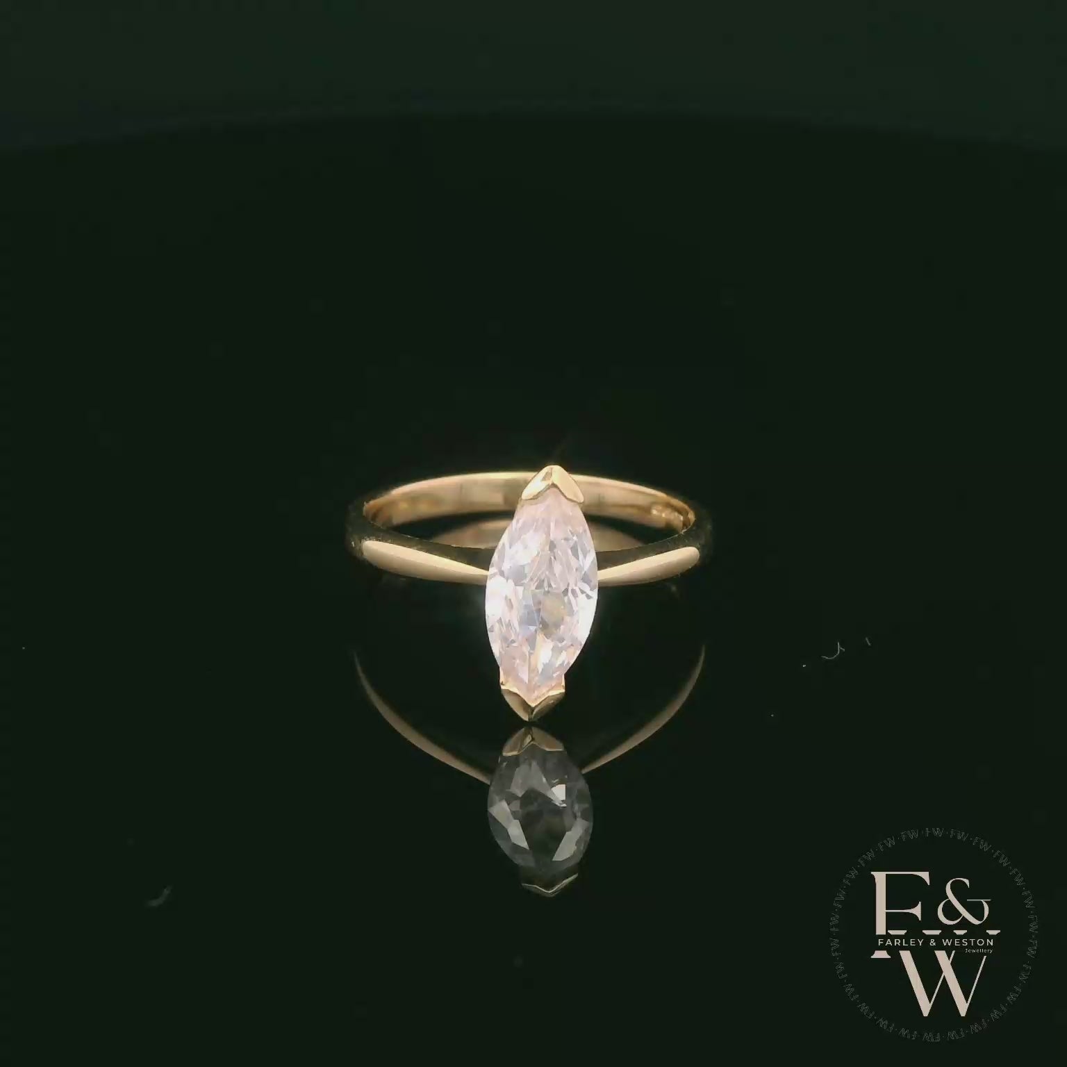 Marquise Cut 9ct Yellow Gold White Moissanite Solitaire Engagement Ring