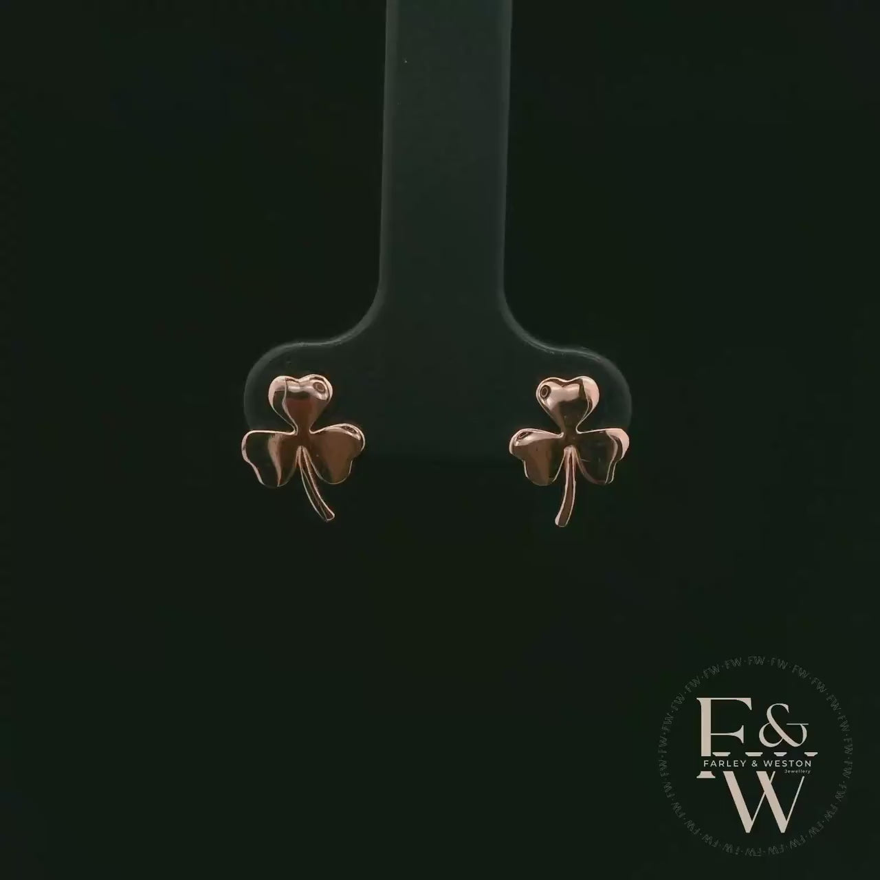 3 Leaf Clover 9ct Rose Gold Studs