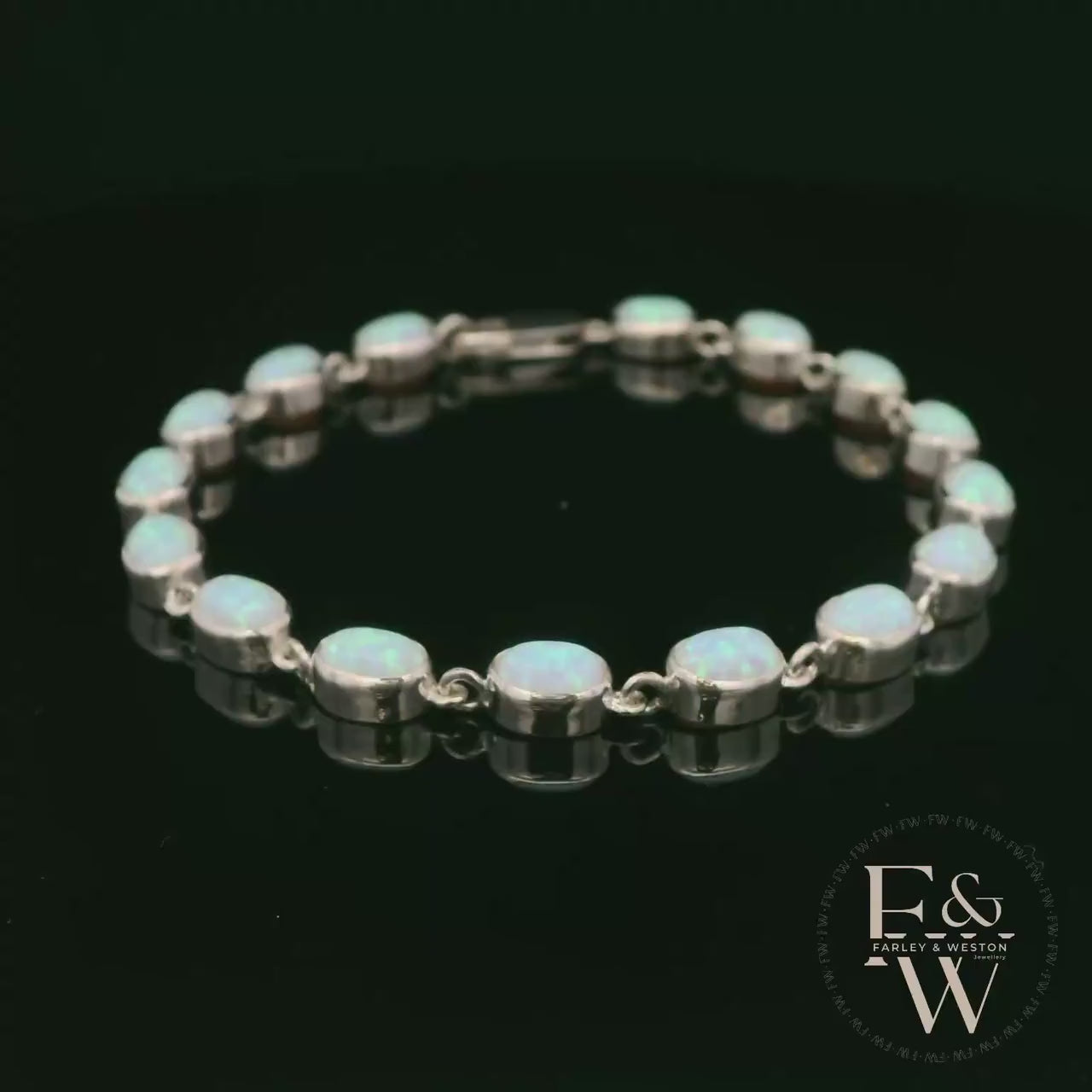 Sterling Silver Oval Cultured Opal Bracelet