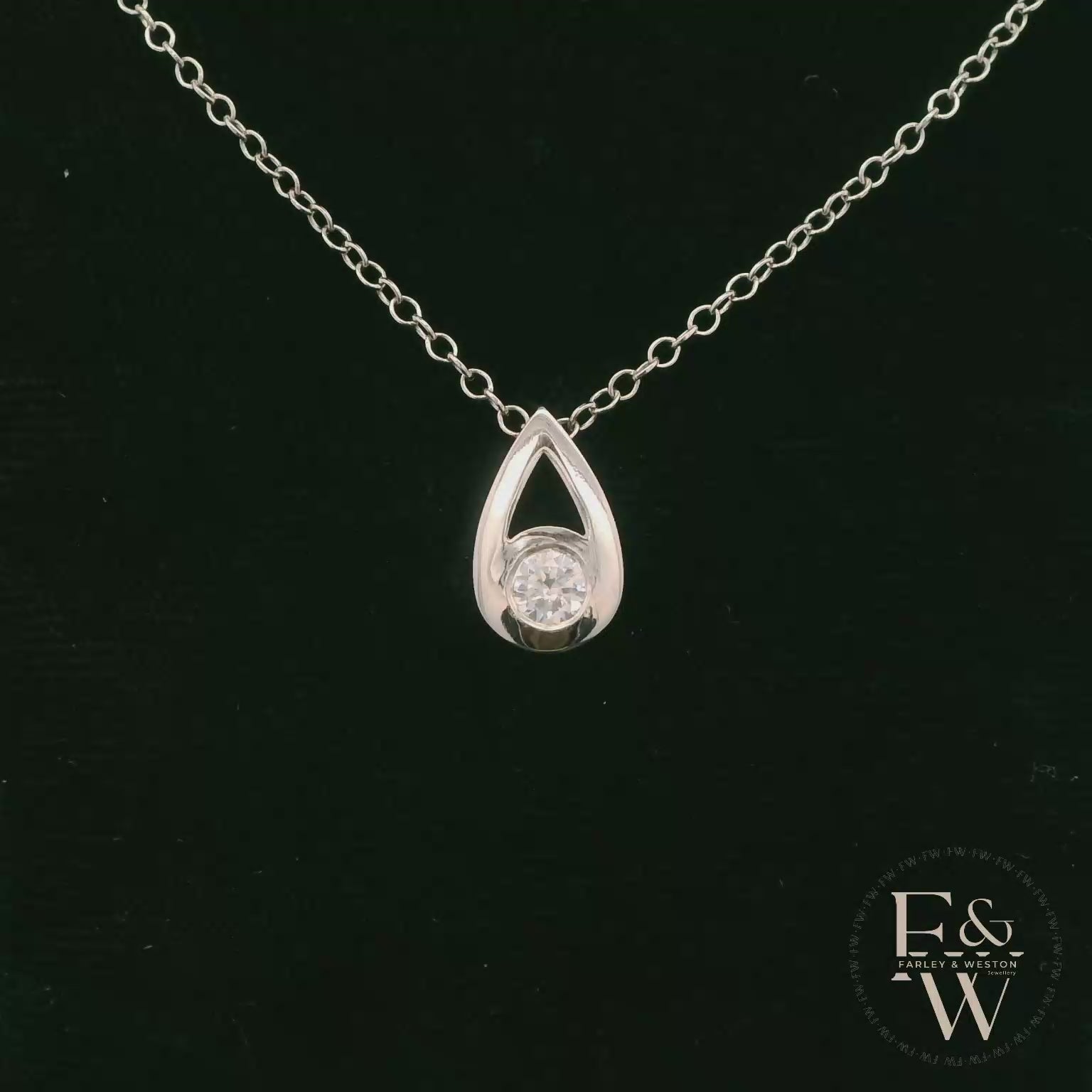 Large 9ct White Gold Peardrop White Moissanite Necklace
