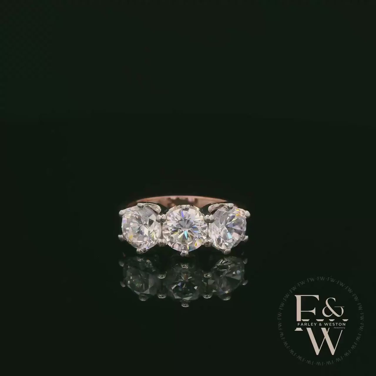 9ct Rose Gold & Three Stone Moissanite Ring