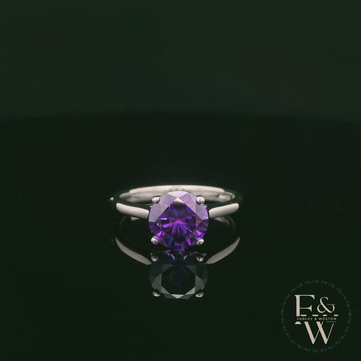 9ct White Gold 2ct Amethyst CZ Single Stone Ring