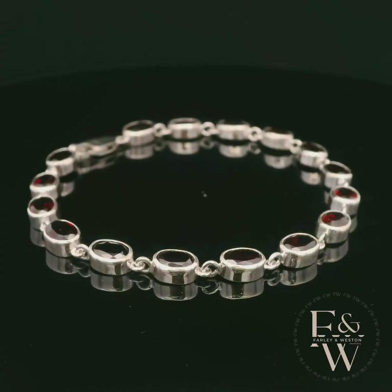 Sterling Silver Oval Garnet Bracelet