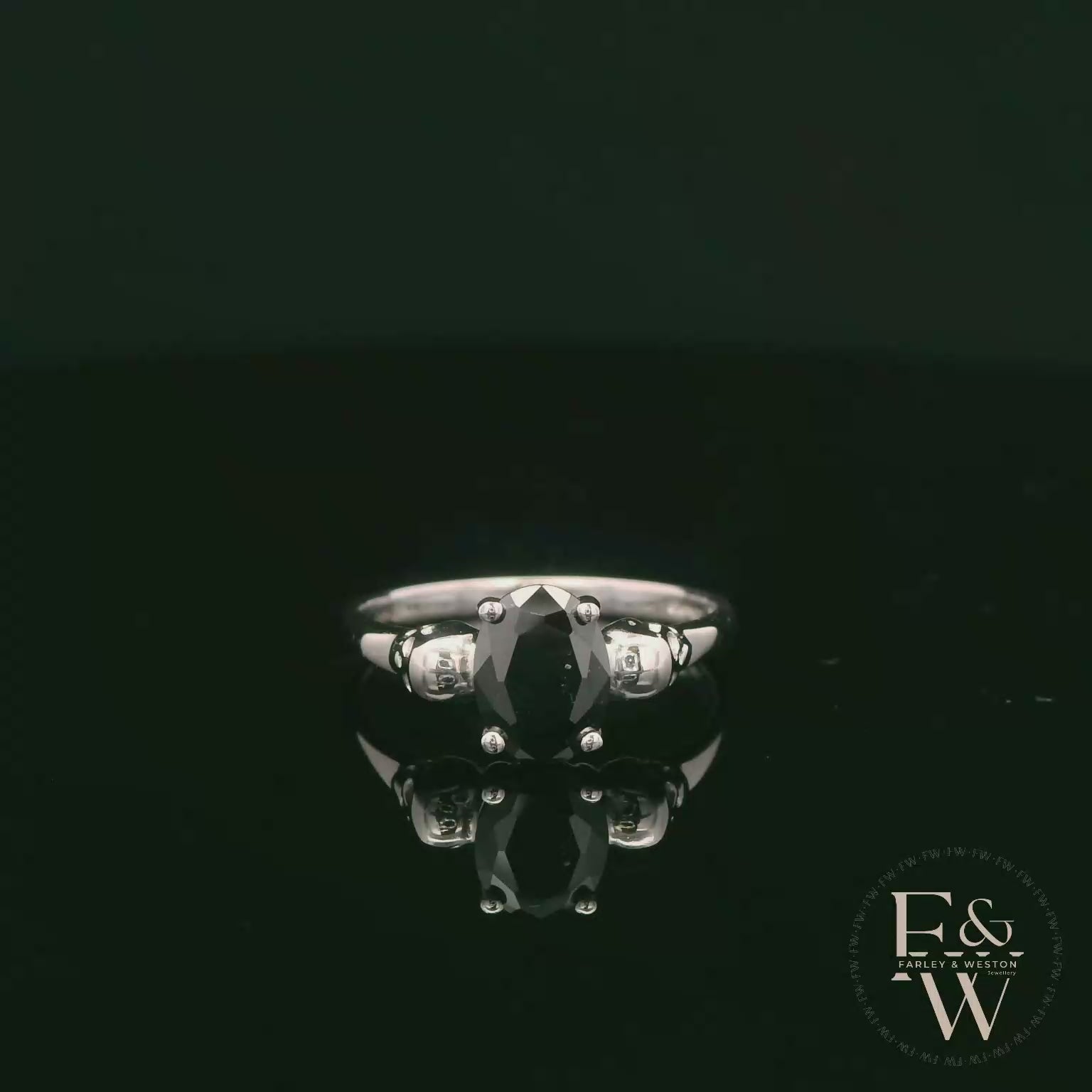 9ct White Gold Skull Shoulder Black CZ Solitaire Ring