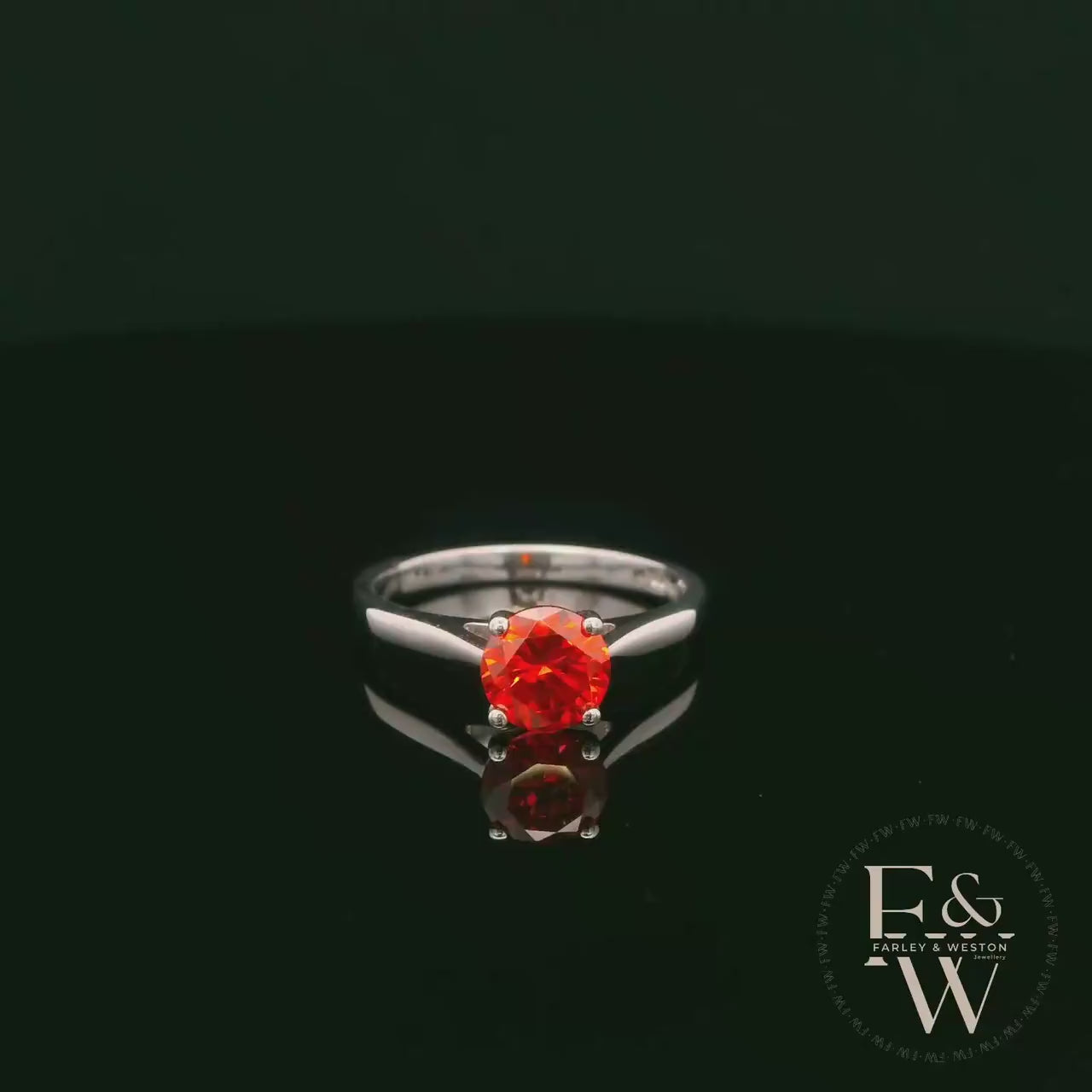 9ct White Gold Fire Opal CZ Solitaire Ring