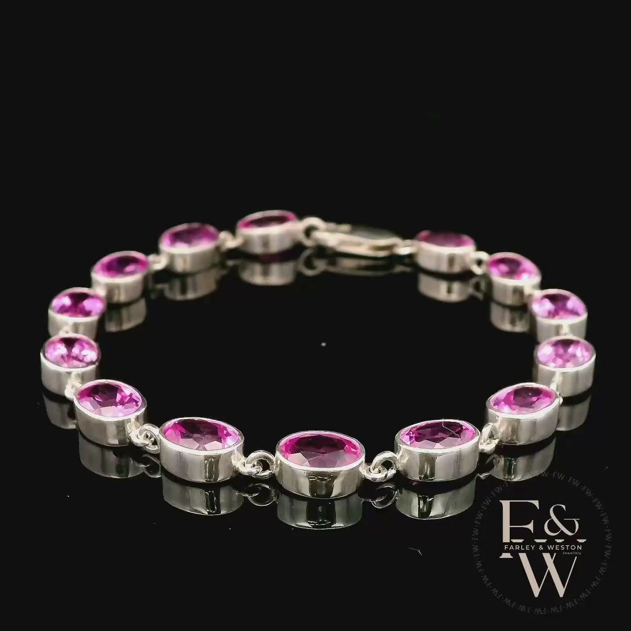 Sterling Silver Oval Pink Topaz Bracelet