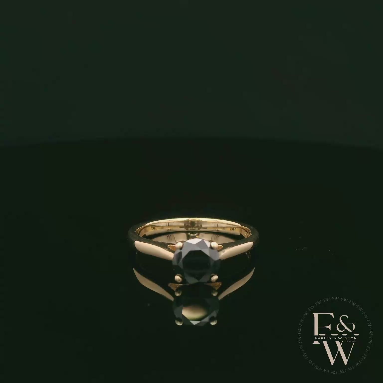 9ct Yellow Gold Black CZ Solitaire Ring