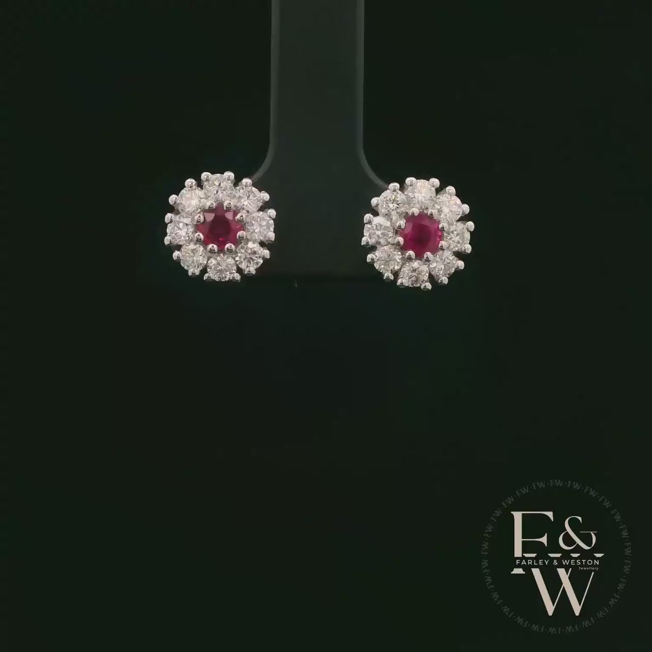 18ct White Gold Round-Cut Ruby & Diamond Studs