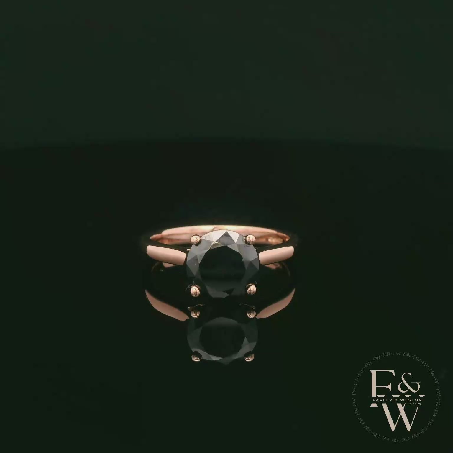 9ct Rose Gold 2ct Black CZ Single Stone Ring