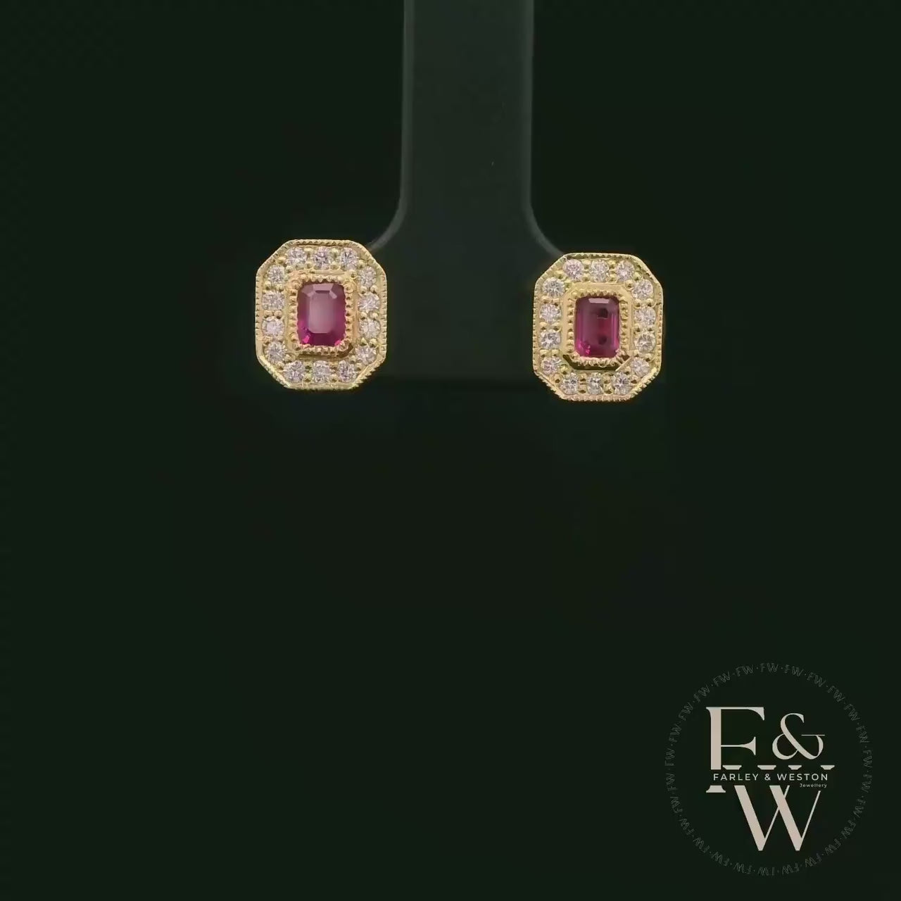 18ct Yellow Gold Emerald-Cut Ruby & Diamond Studs