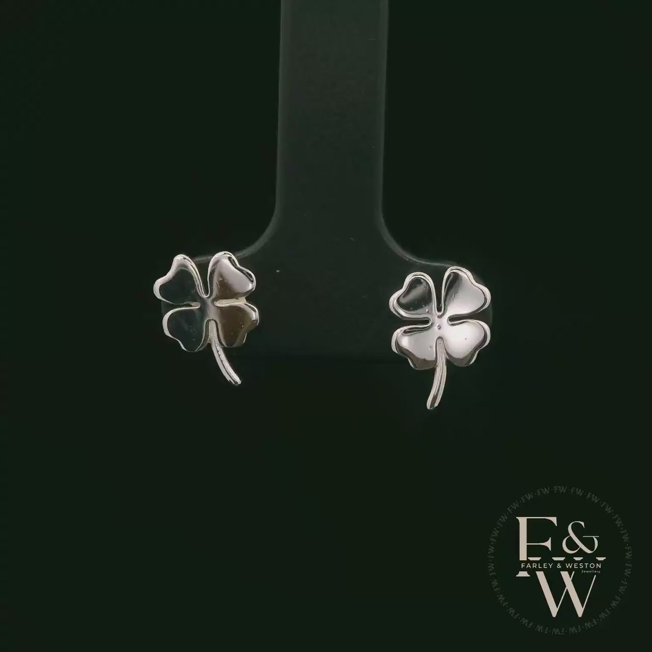 4 Leaf Clover 9ct White Gold Studs