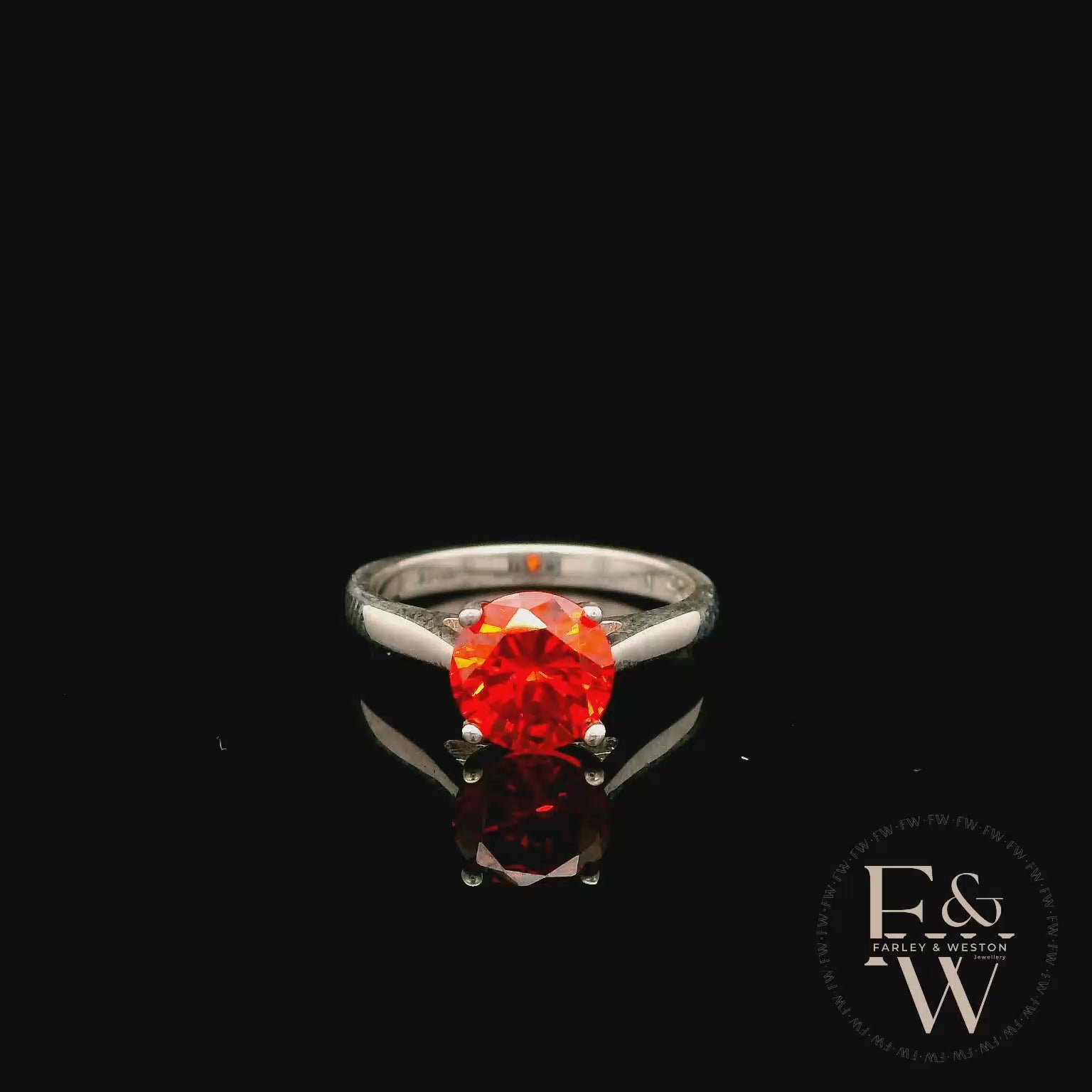 Sterling Silver Fire Opal CZ Solitaire Ring