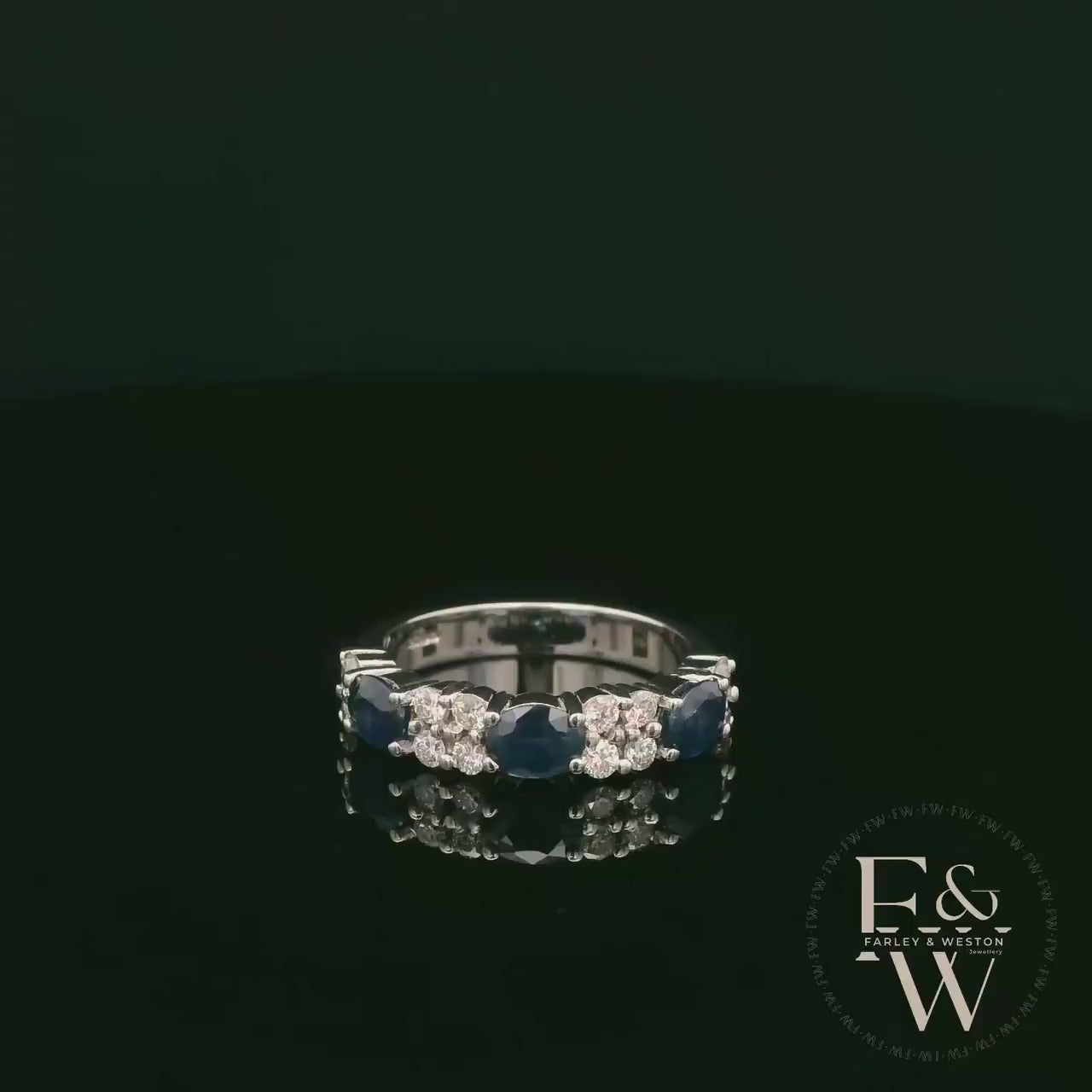 18ct White Gold Royal Blue Oval-Cut Sapphire & Diamond Ring