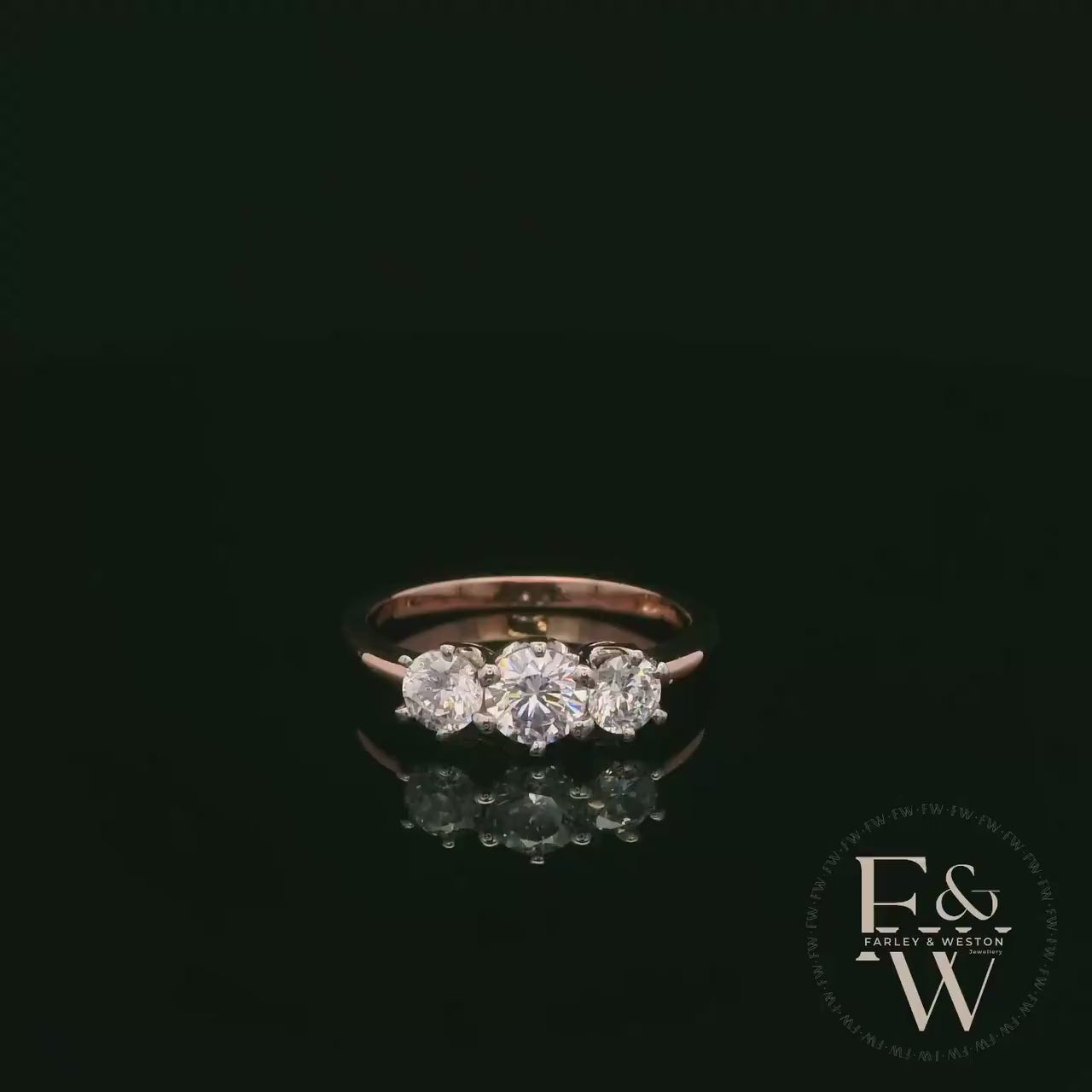 9ct Rose Gold & Three Stone Moissanite Ring
