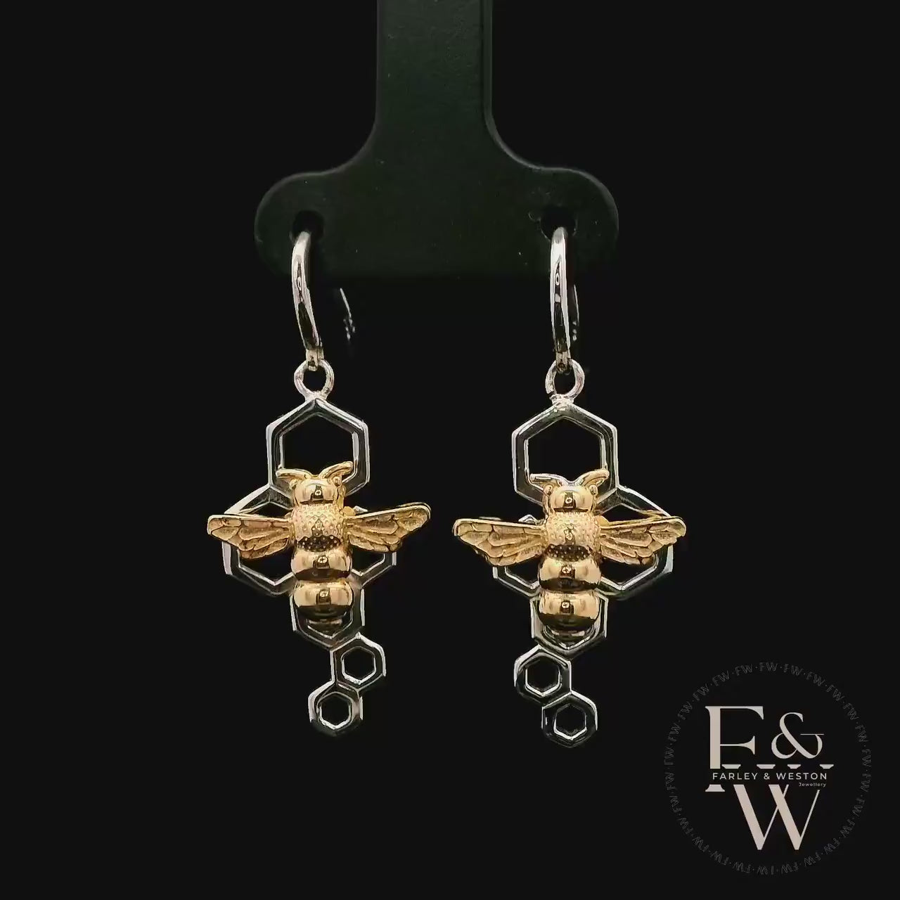 9ct White & Yellow Gold Bee-Inspired Earrings