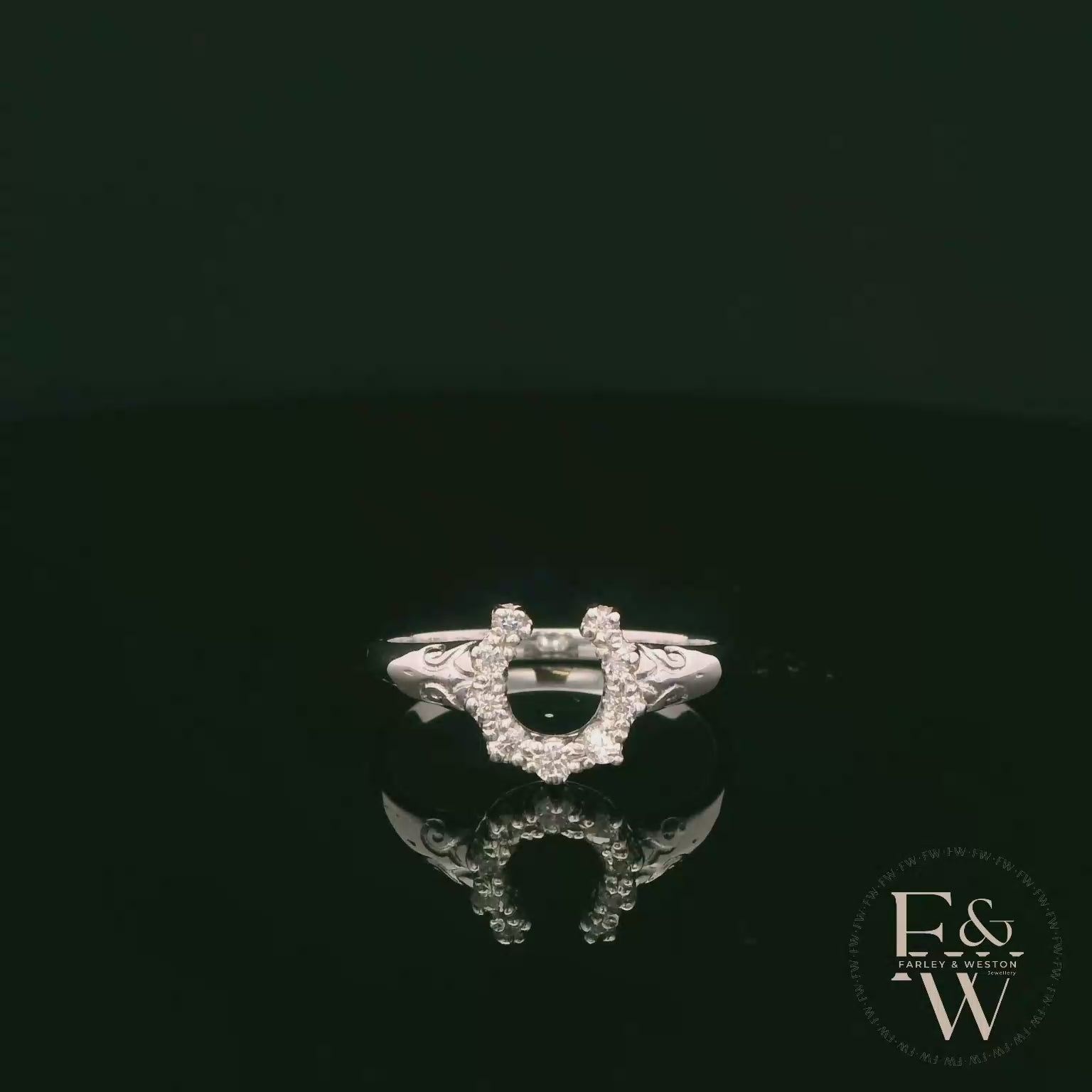 9ct White Gold Horseshoe White Moissanite Ring