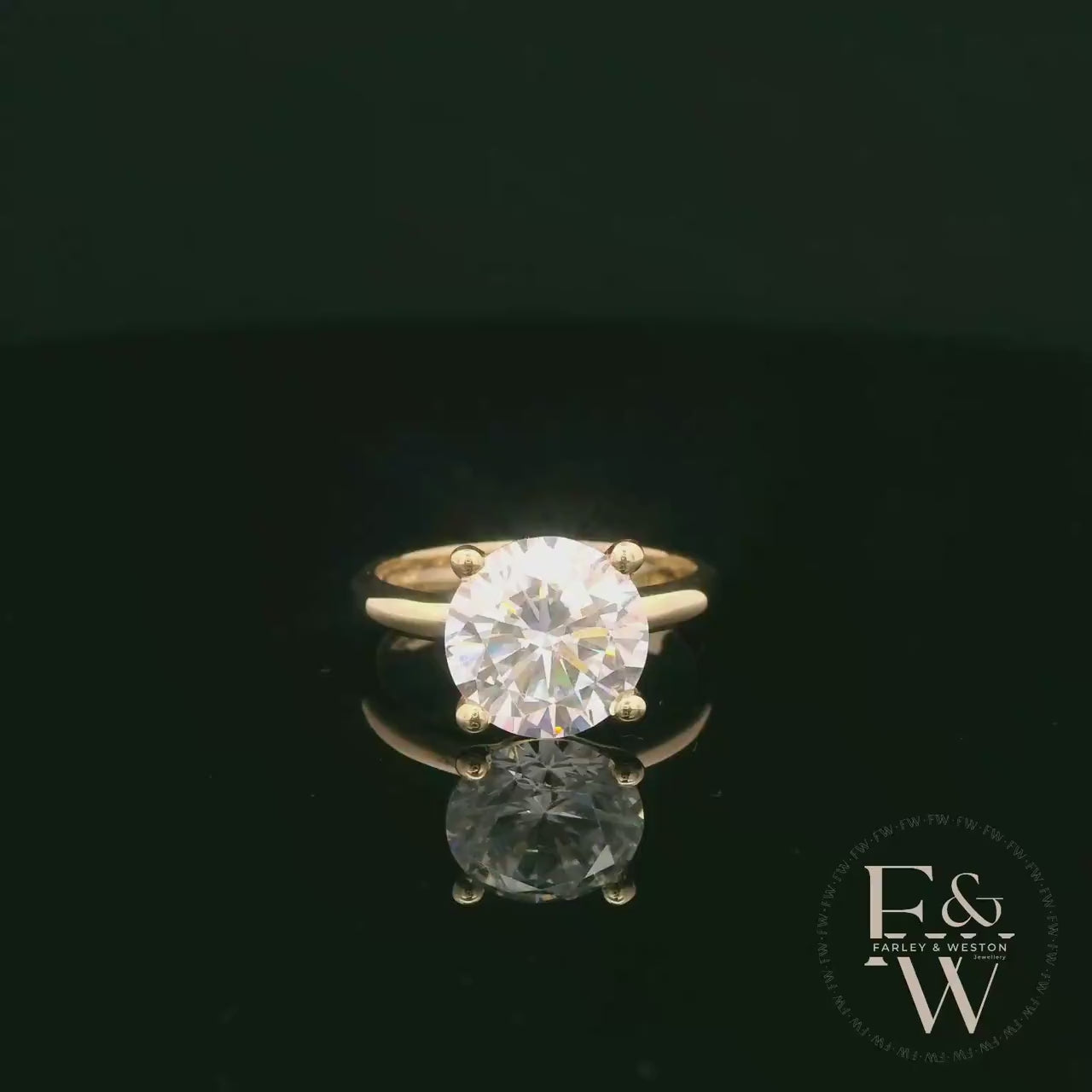 9ct Yellow Gold Large Single Stone White Moissanite Ring