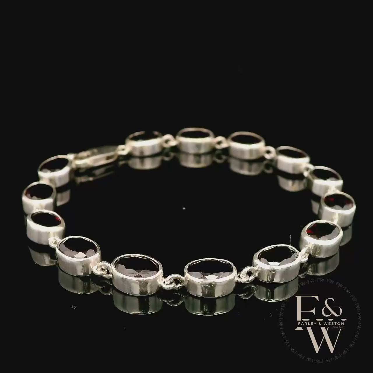 Sterling Silver Oval Garnet Bracelet