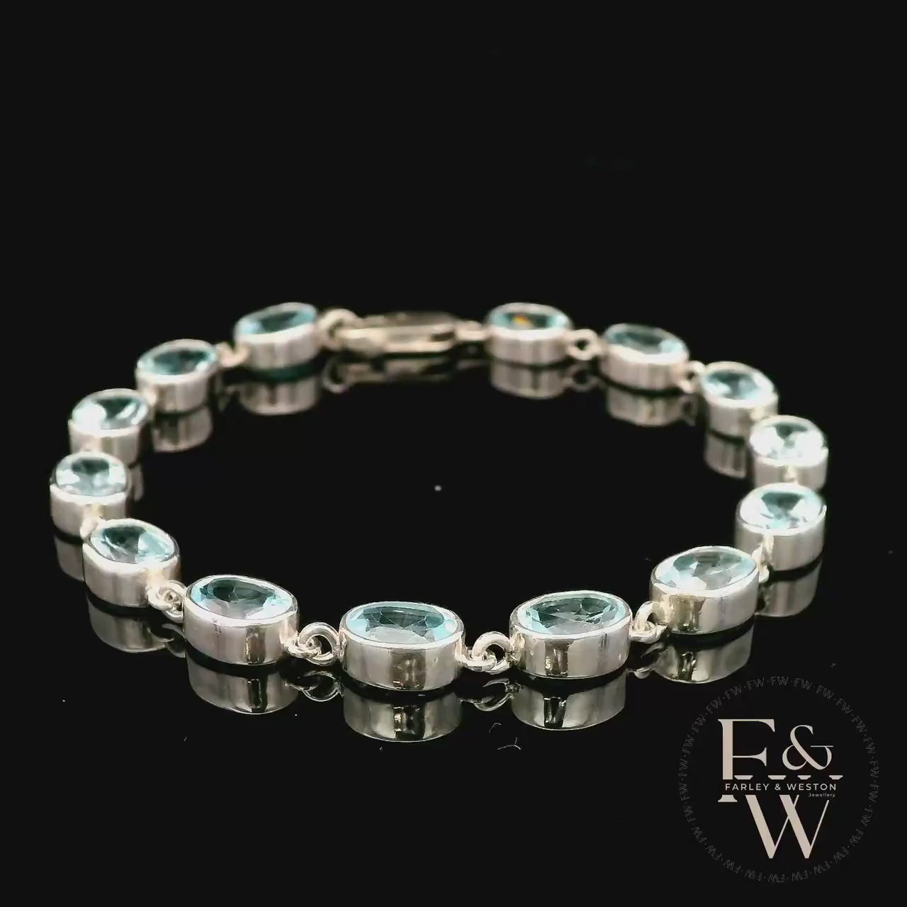 Sterling Silver Oval Blue Topaz Bracelet