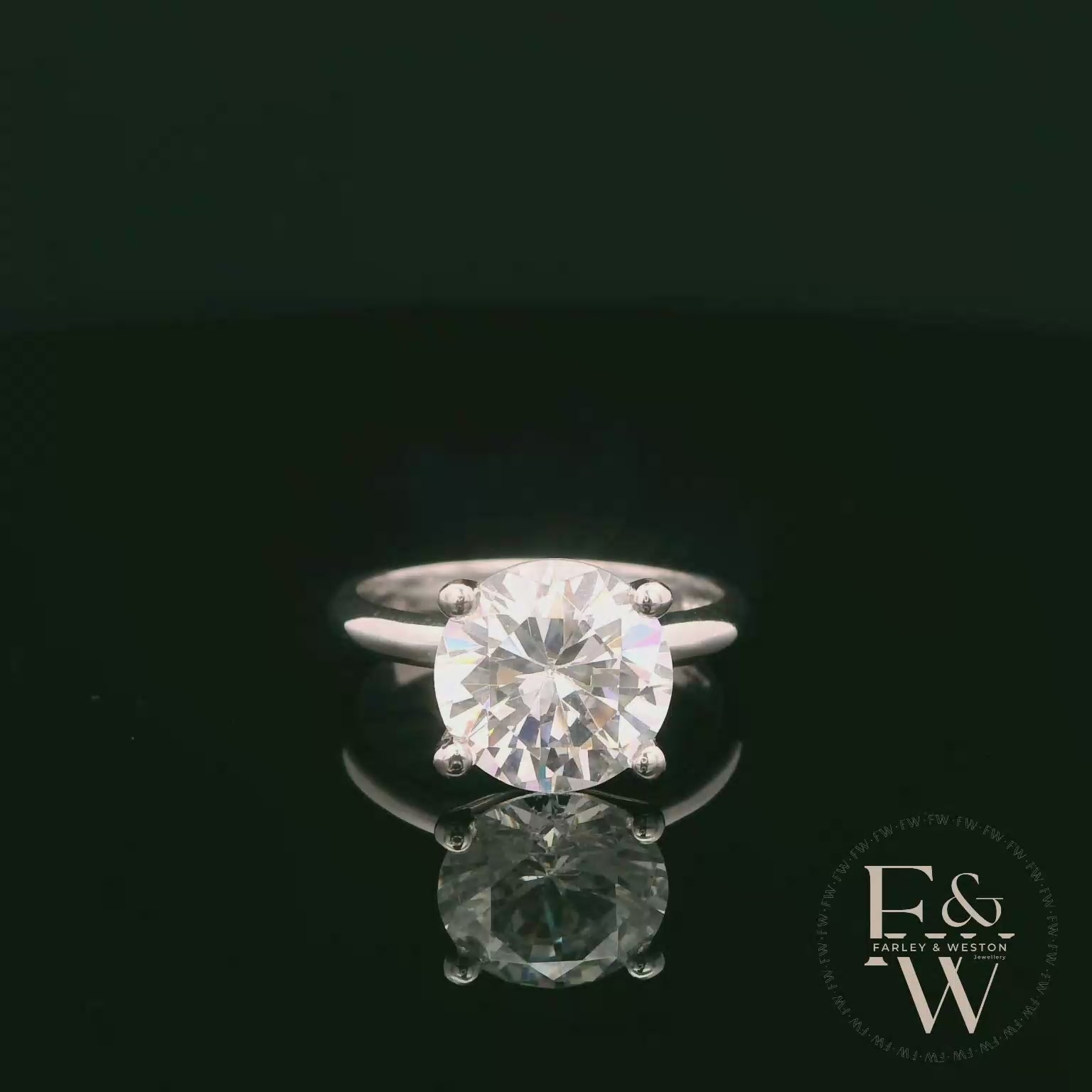 9ct White Gold Large Single Stone White Moissanite Ring