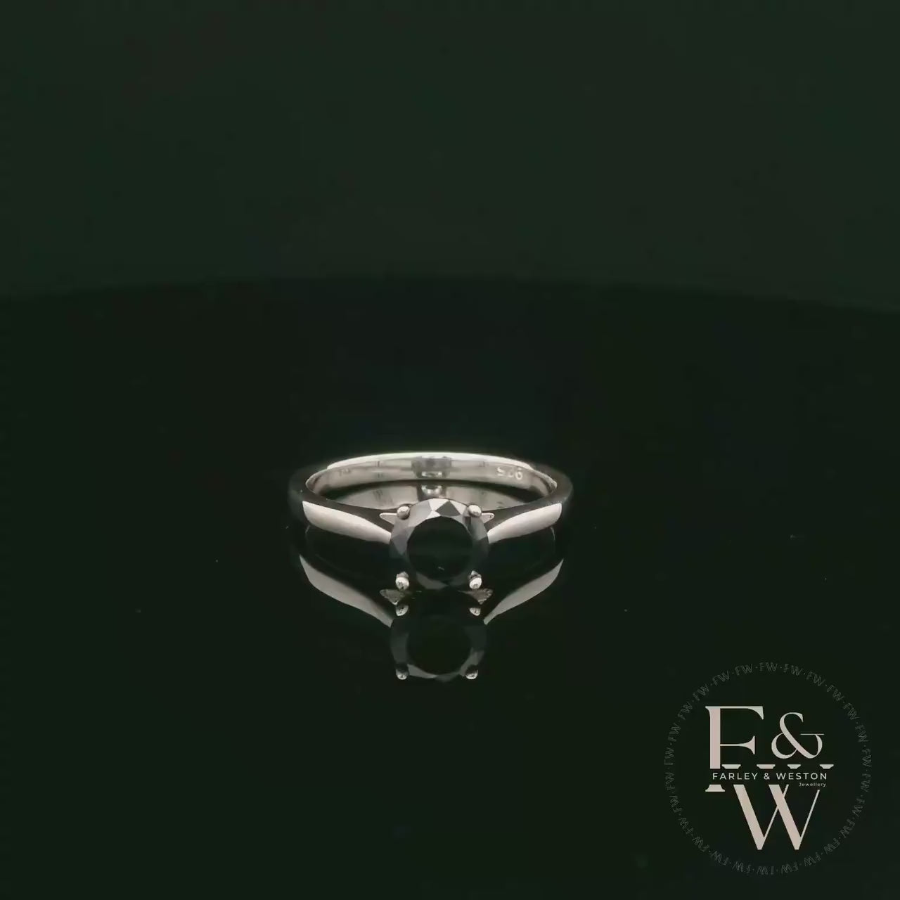 Solitaire Black CZ & Silver Engagement Ring