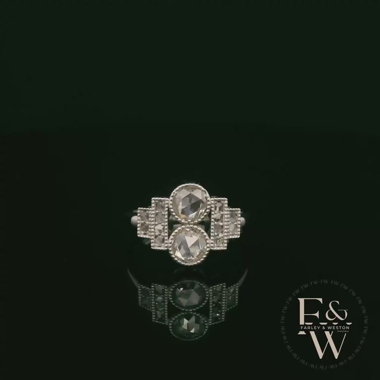 18ct White Gold Double Diamond Art Deco Ring